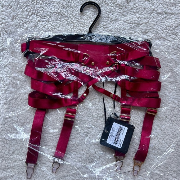 Honey Birdette Black Cherry and Gold Stephanie Suspender Garter Bondage Lingerie - Picture 7 of 10